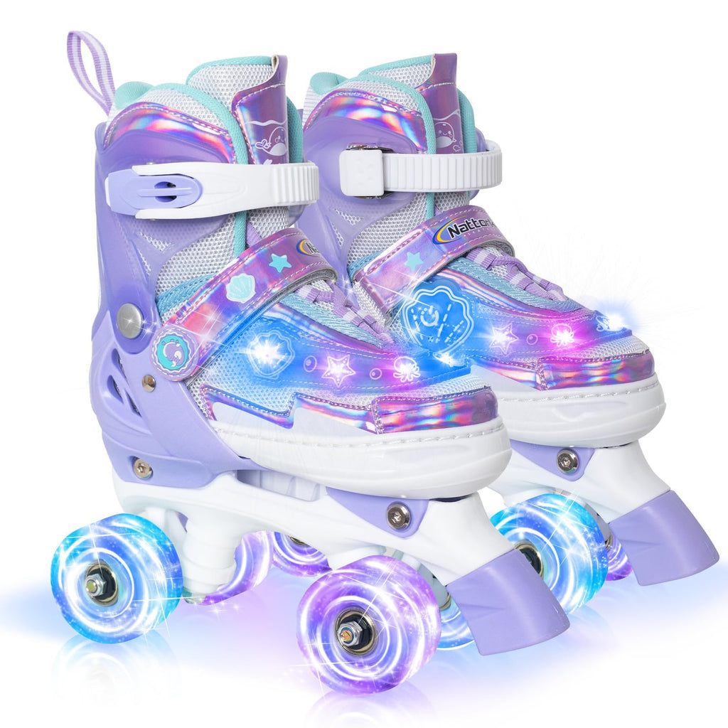 Nattork Patins à roulettes pour enfants, réglables, lumineux pour filles et garçons, violet, rose, sarcelle, patins pour tout-petits, brillants et amusants, pour débutantes