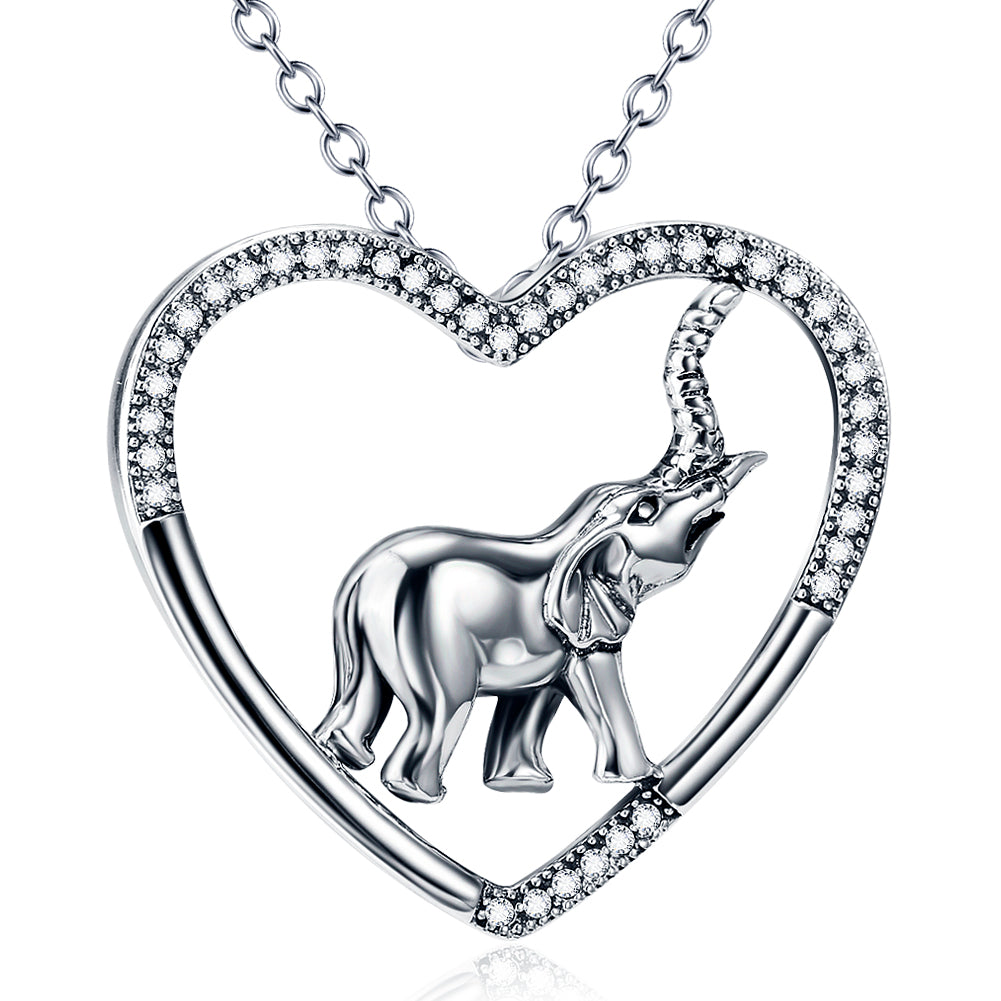 Sterling Silver Elephant Heart Pendant Necklace