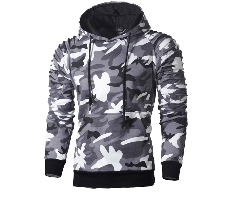 Camo Sweatshirt with Hood and Ruffled Design