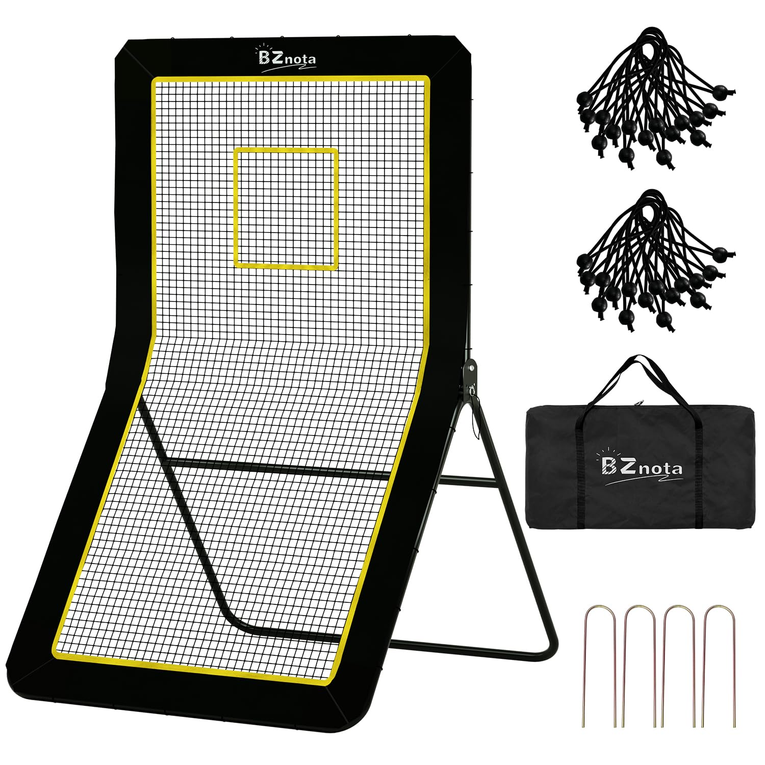 4x7FT Lacrosse Rebounder for Backyard Volleyball Rebounder Net with 5 Bounce Back Rebound Angles and Neon Target Lacrosse Ball Pitchback Throwback for Volleyball Baseball and Soccer Practice
