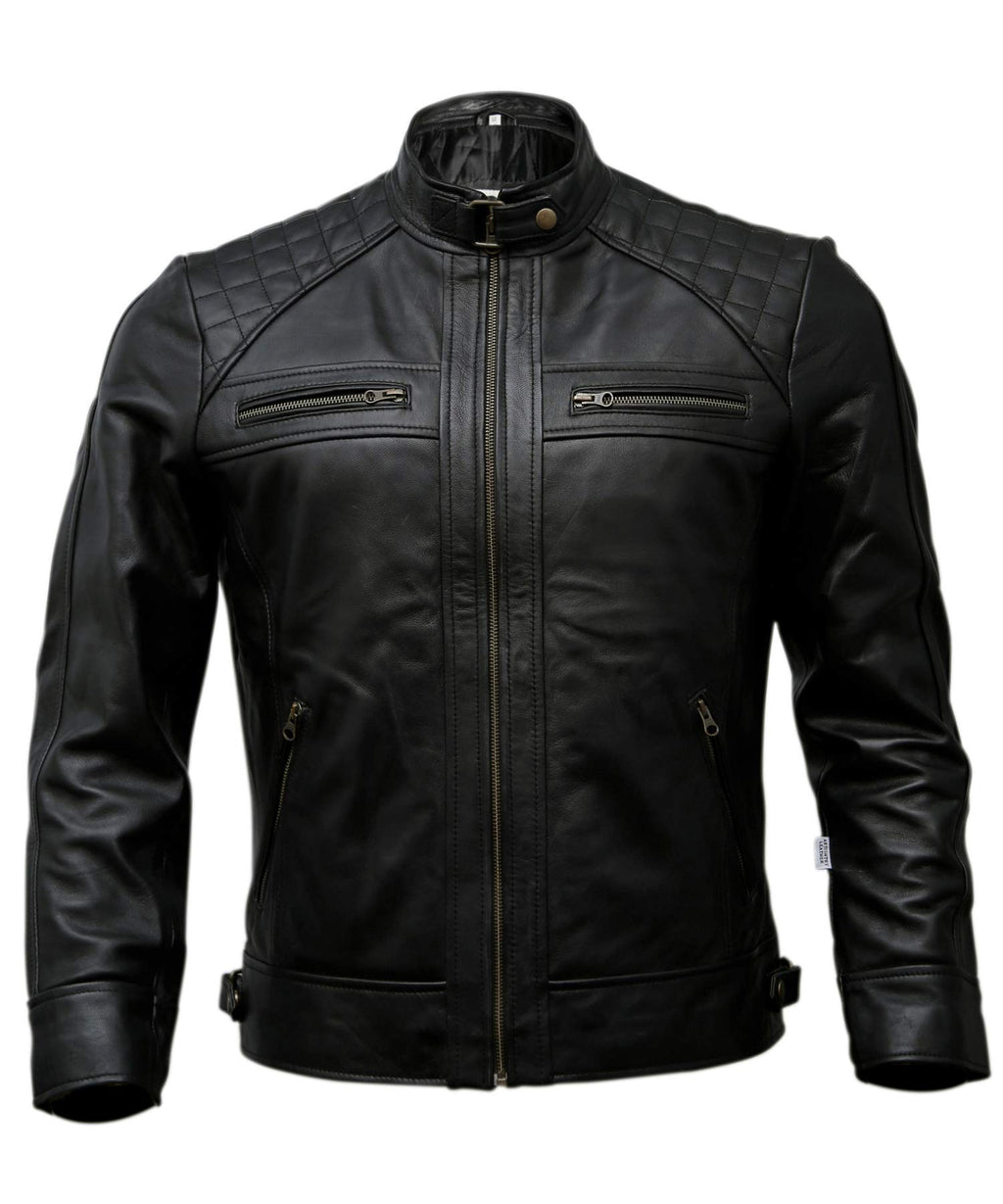 Mens Genuine Leather Biker Jacket Black | Vintage Brown Distressed Lambskin Motorcycle Jackets for Men (Black 3X-Large)