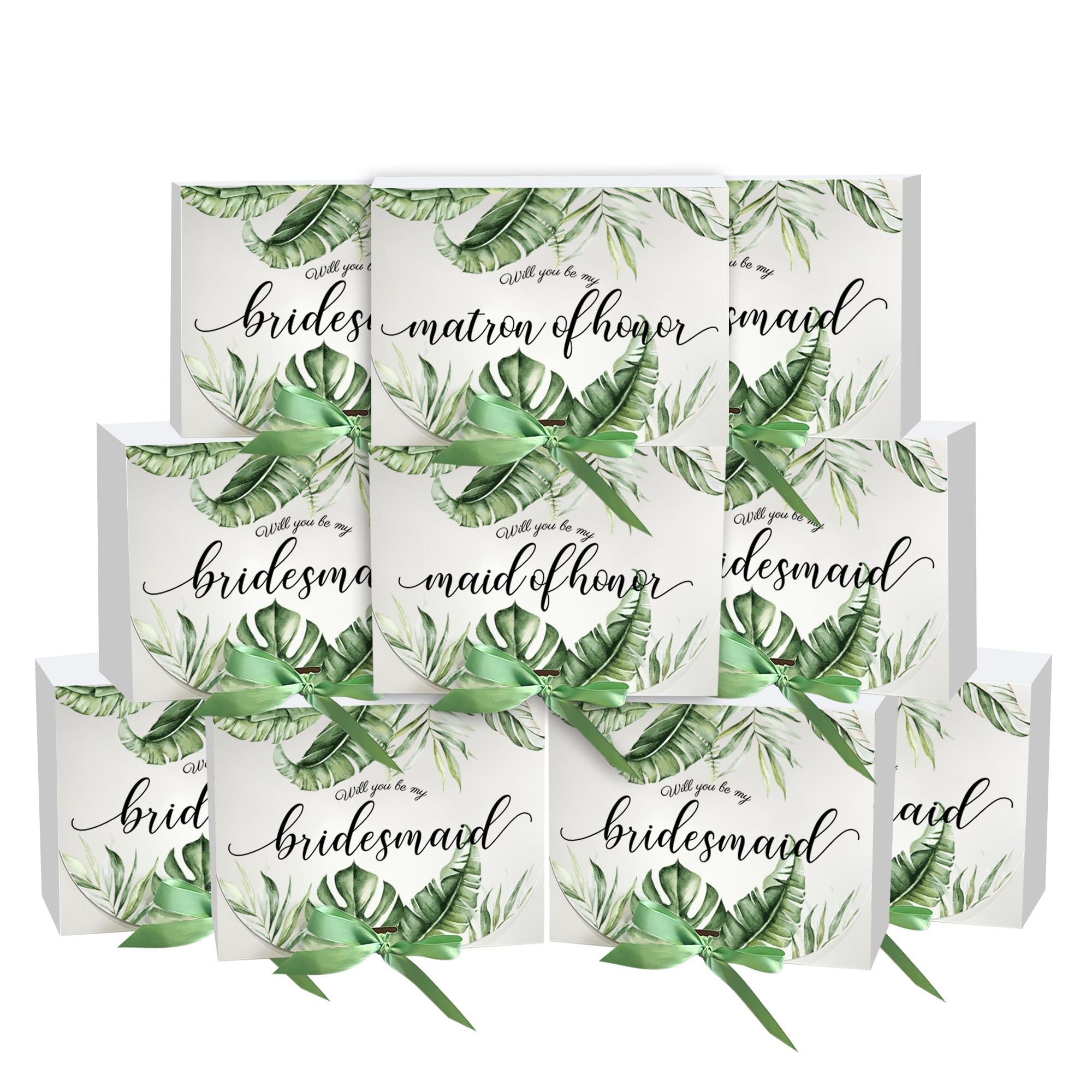 LADY&HOME 10 Pieces Bridesmaid Proposal Box SetMaid of Honor Proposal Box Matron of Honor Bridesmaid Boxes for Bridesmaid Gifts (Greenery Style Bridesmaid)