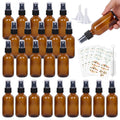 EkkoVla 24 Pack 2 oz Amber Spray Bottles with Fine Mist Sprayer 60 ml Glass Travel Bottles for Cosmetic Essential Oils Cleaning Solutions Perfumes and Liquids