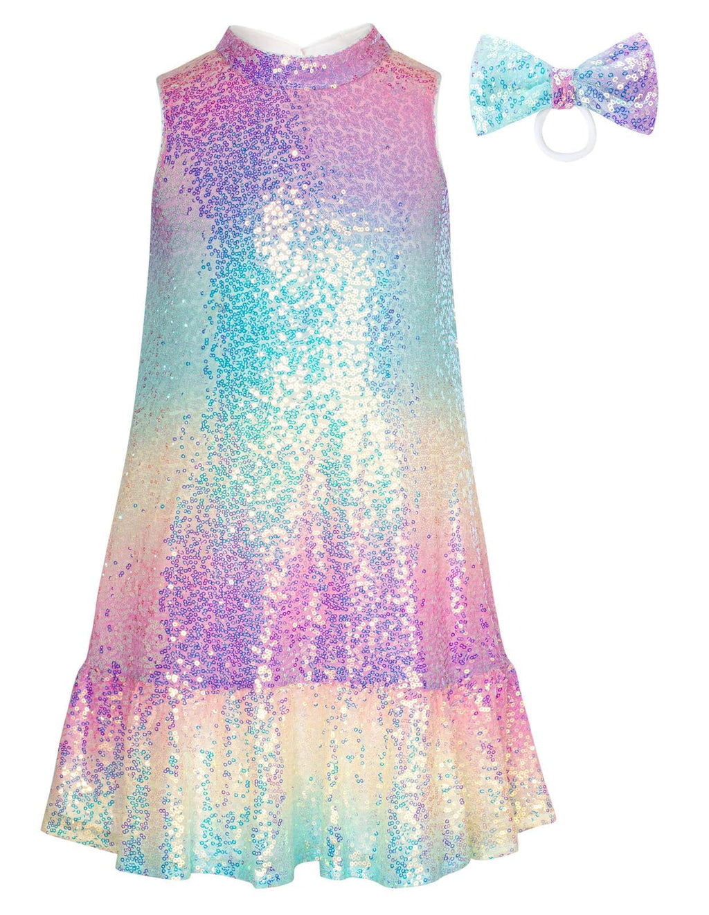 GRACE KARIN Girls Kid Sequin Party Dresses Mock Neck Sleeveless Sparkly Fancy Formal Dress(Rainbow10-12 Years)