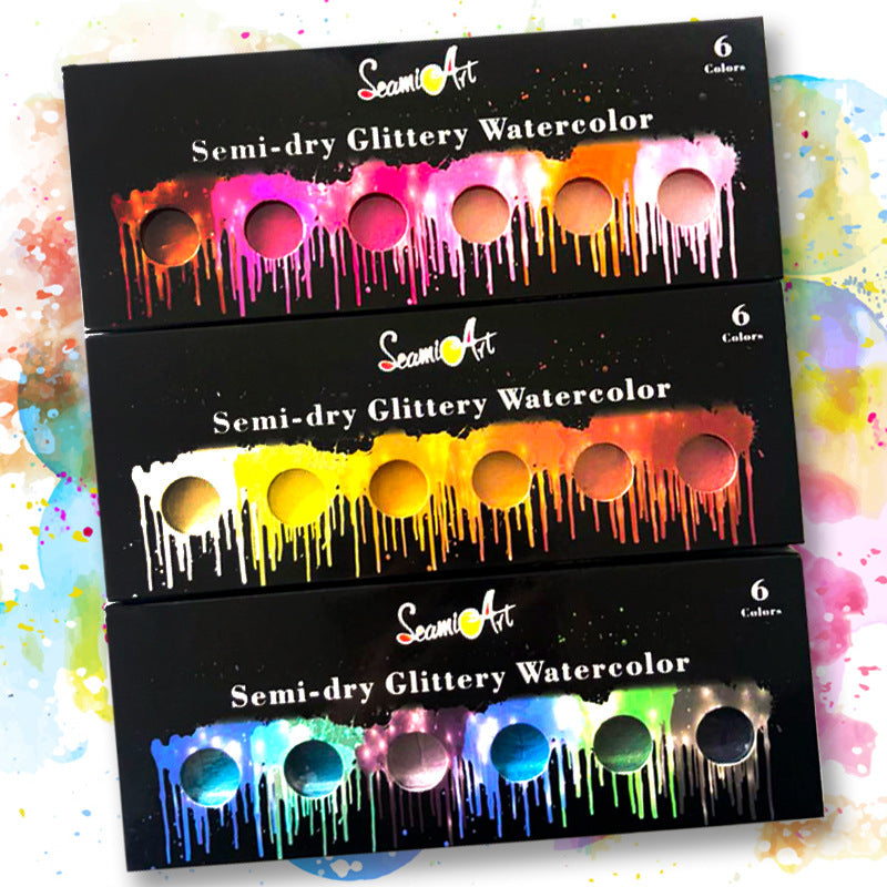 6-Color Pearl Metallic Solid Watercolor Paint Set