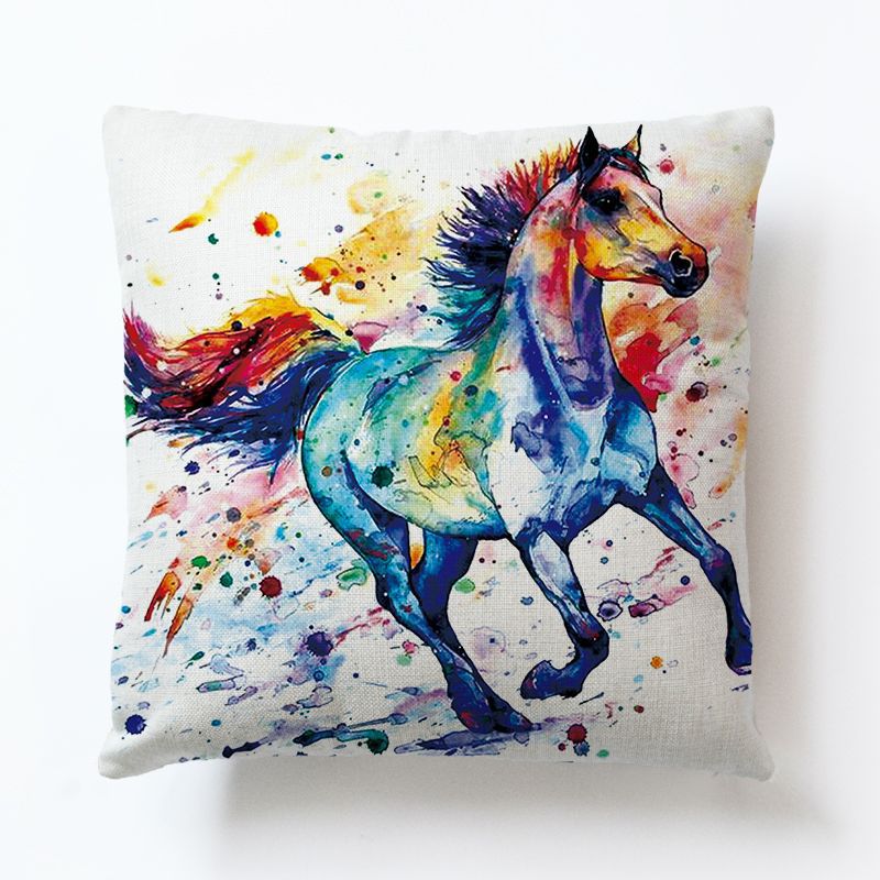 Colorful Horse Cotton and Linen Cushion Cover