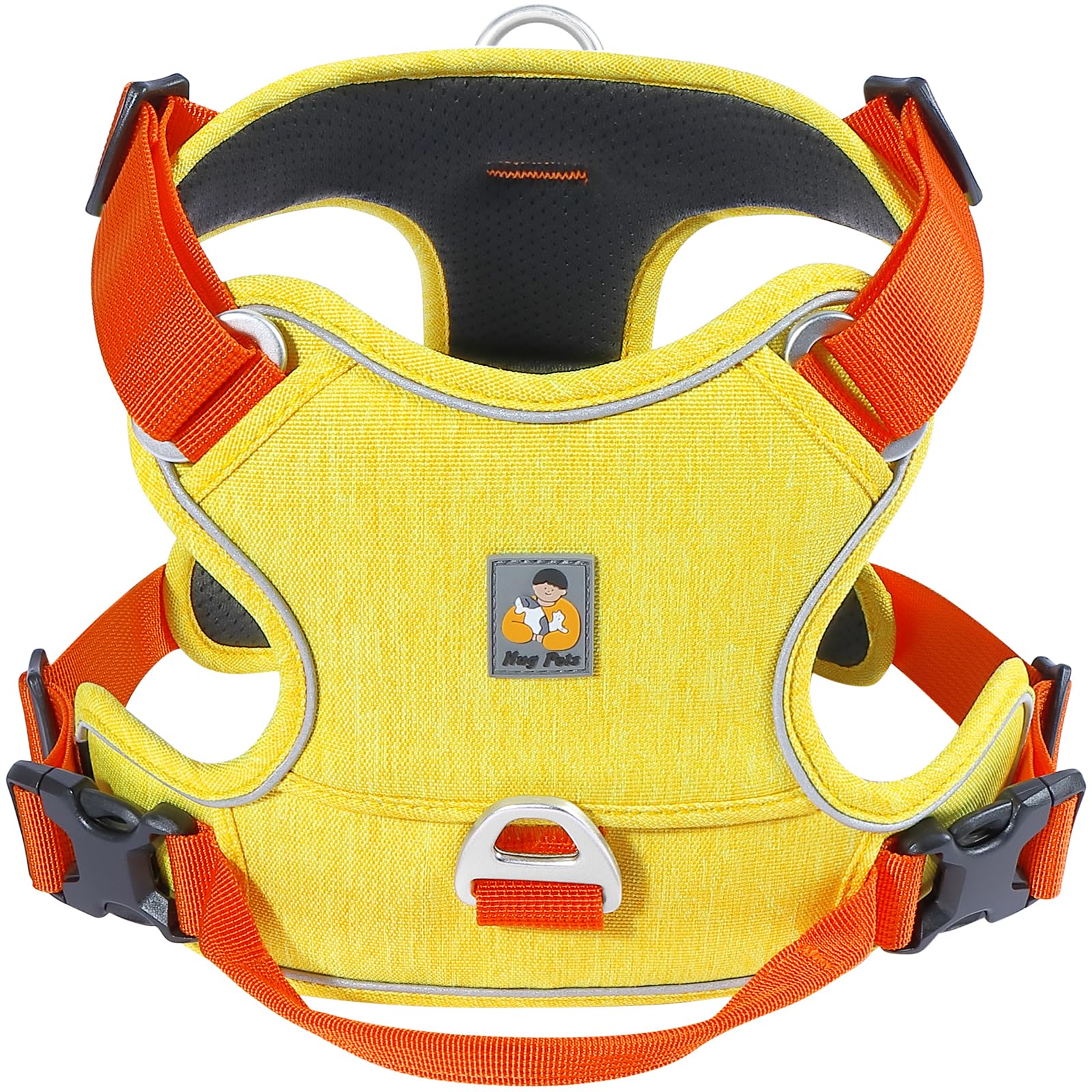 Hug Pets Harnais pour chien anti-traction avec sangles réglables au niveau du cou et de la poitrine pour petits et moyens chiens, harnais de gilet pour chiot facile à promener (cou : 24-35 cm, poitrine : 36-49 cm) XXS – Jaune macaron