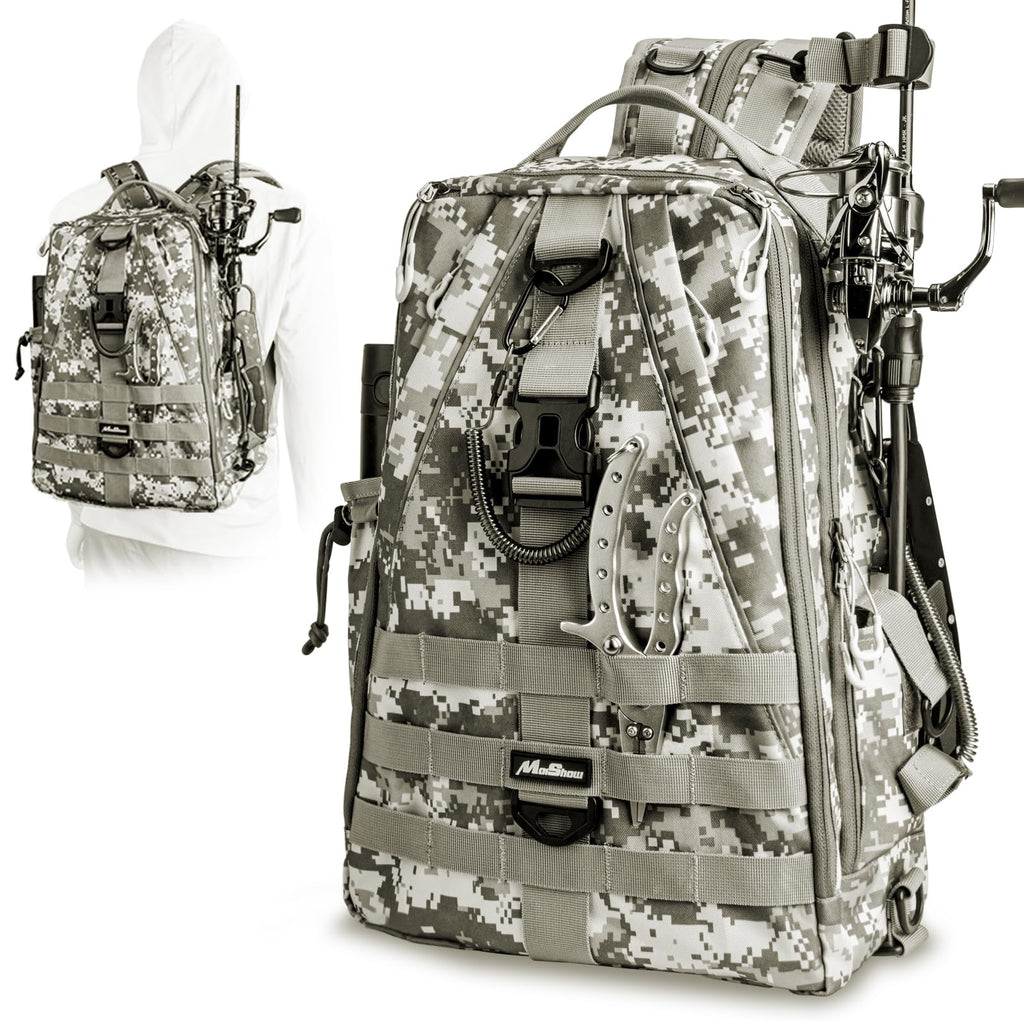 MoiShow Fishing Tackle Backpack Storage Bag Ultralight Water-Resistant Outdoor Shoulder Backpack Fishing Tackle Box Bag with Rod Holder