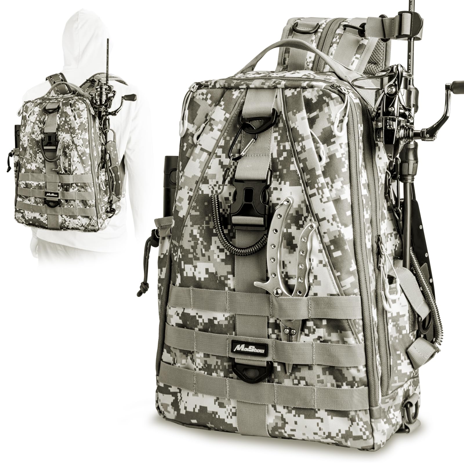 MoiShow Fishing Tackle Backpack Storage Bag Ultralight Water-Resistant Outdoor Shoulder Backpack Fishing Tackle Box Bag with Rod Holder