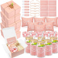 FillTouch 42 Pcs Bridesmaid Proposal Gifts Bridal Shower Gifts Include Wedding Gift Box Makeup Bags Invited Cards Glass Cup Lip Balm Scrunchies Hair Knotted Bracelets for Maid of Honor Gifts(Pink)