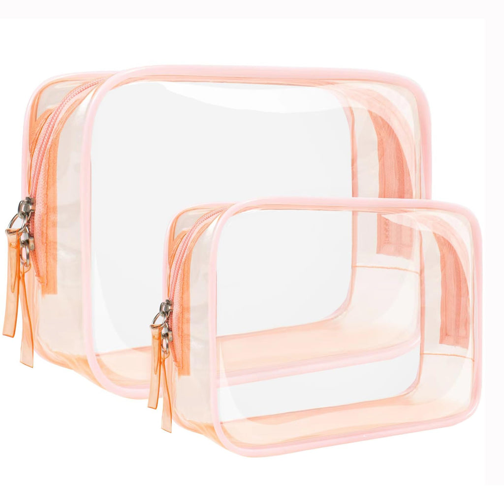 2 Pack Clear Makeup Bags TSA Approved Clear Toiletry Bag Car Organizer Travel Cosmetic Bag Portable Travel Essentials Bags for Toiletries Clear Summer Beach Bag Carry on Airport Airline Compliant Bag