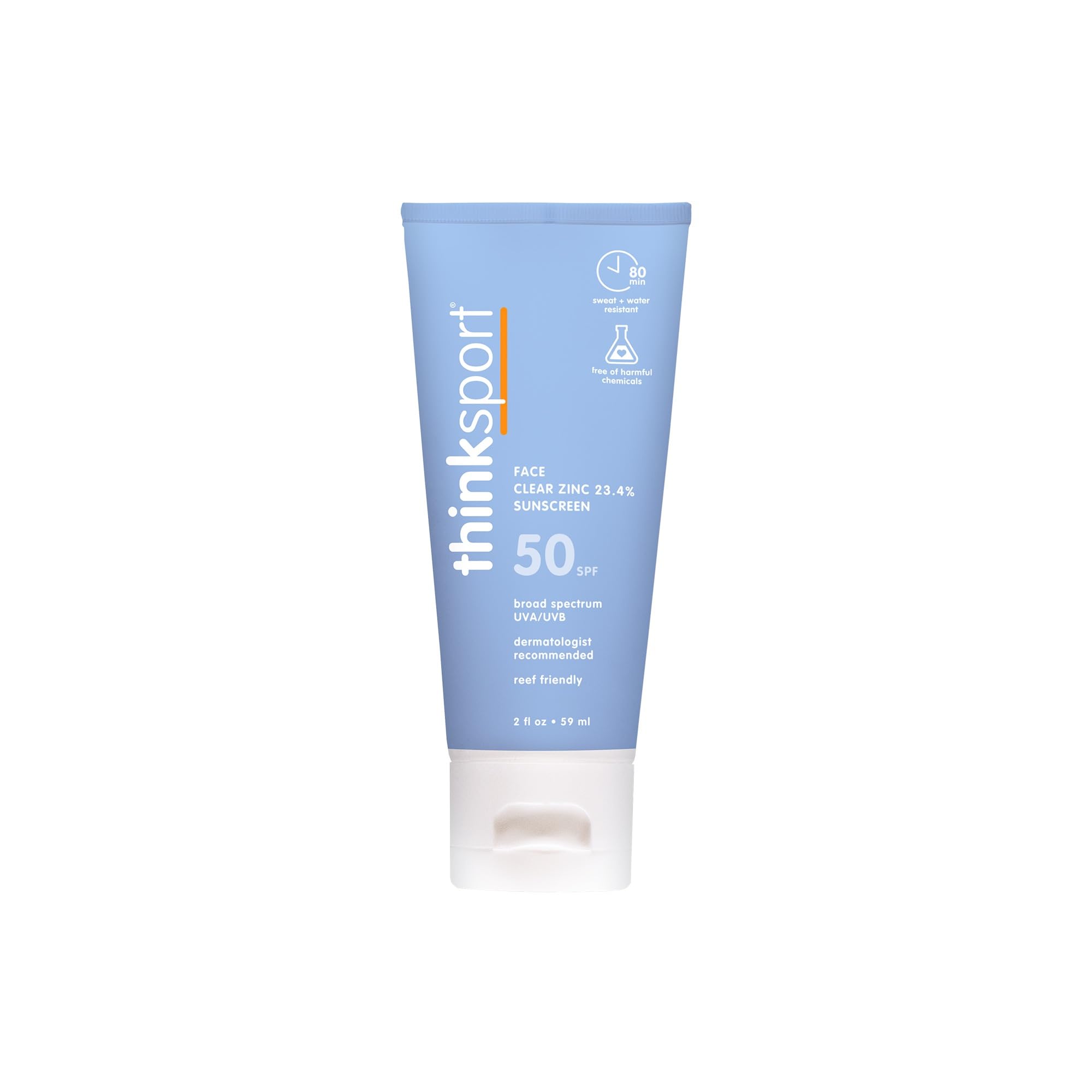 Thinksport Mineral Sunscreen SPF 50 Clear Zinc Oxide Sunscreen 2 Fl Oz Water Resistant Reef Safe Broad Spectrum UVA/UVB Sun Screen
