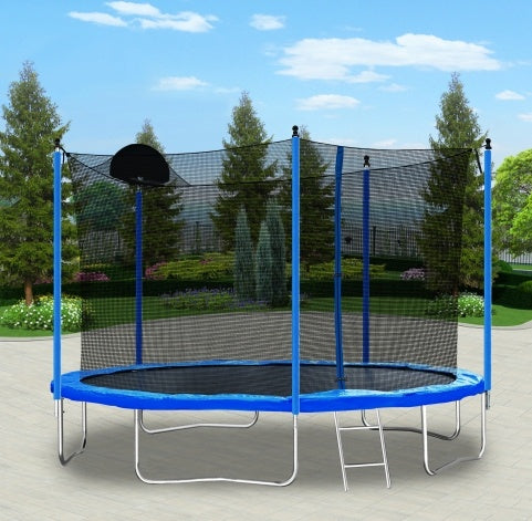 Trampoline de 3,65 m pour adultes et enfants avec panier de basket-ball, trampolines d'extérieur avec échelle et filet de sécurité pour enfants et adultes