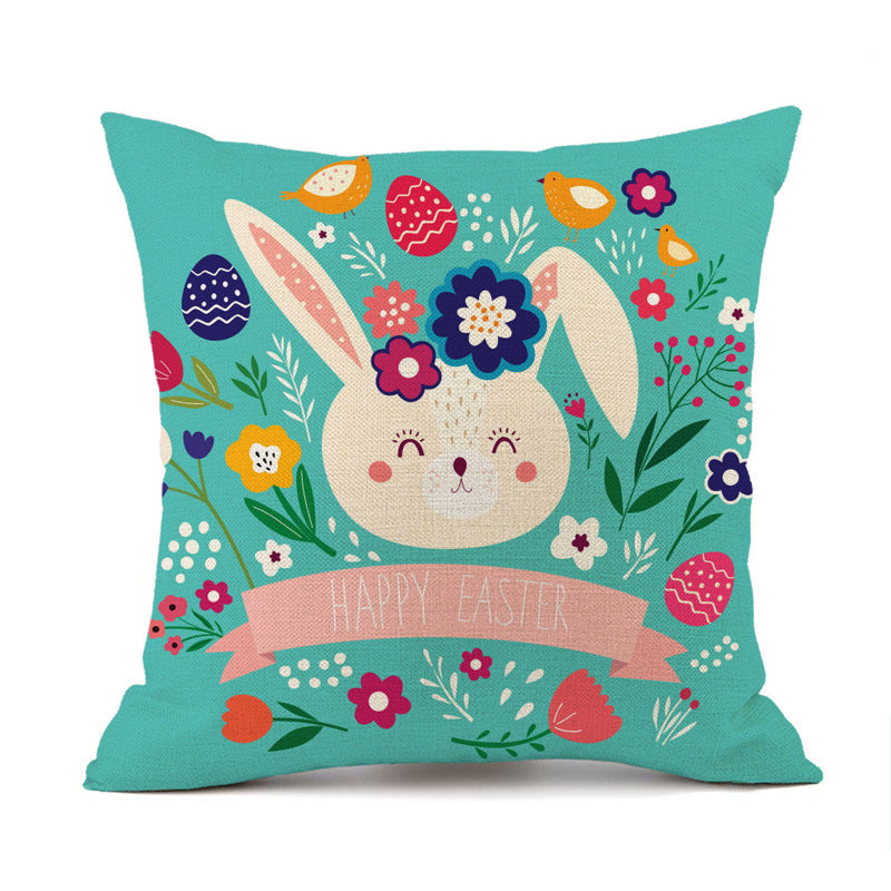 Easter Bunny Egg Cotton Linen Cushion Cover