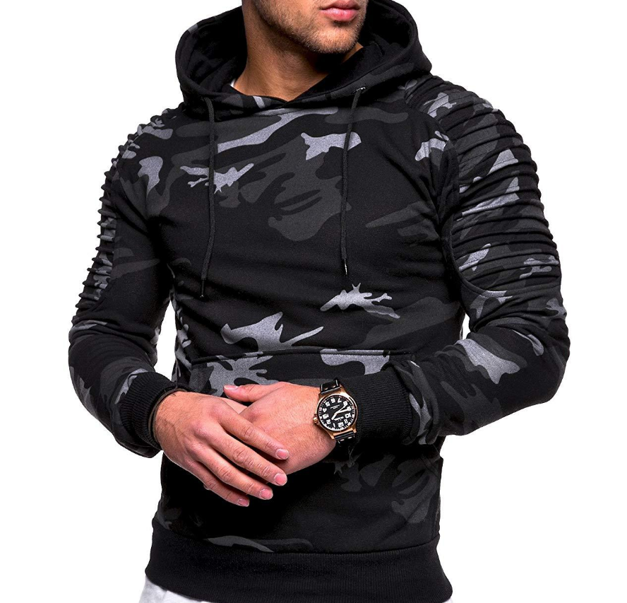 Camo Sweatshirt with Hood and Ruffled Design