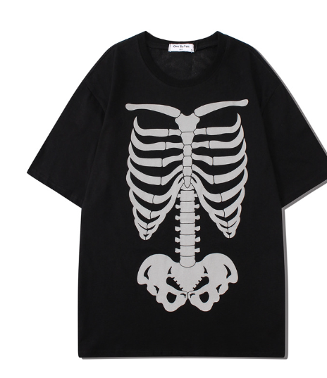 Oversized Skeleton Print T-Shirt for Couples