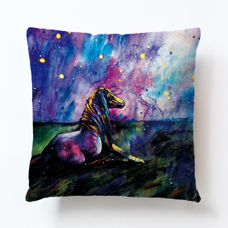 Colorful Horse Cotton and Linen Cushion Cover