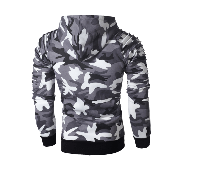 Camo Sweatshirt with Hood and Ruffled Design