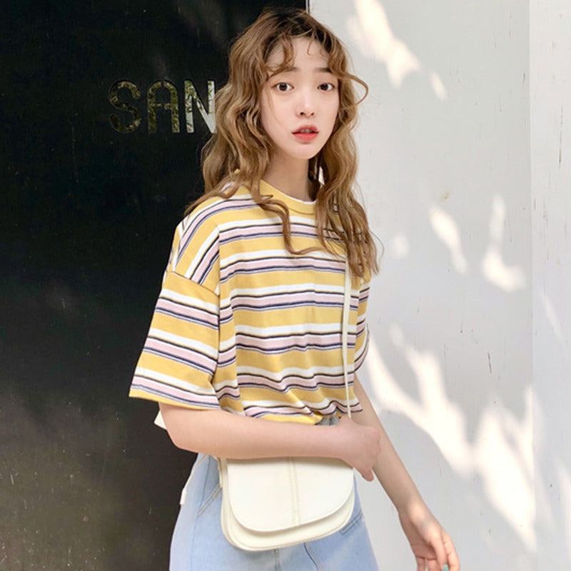 Summer Korean Style Striped Loose Short Sleeve T-Shirt