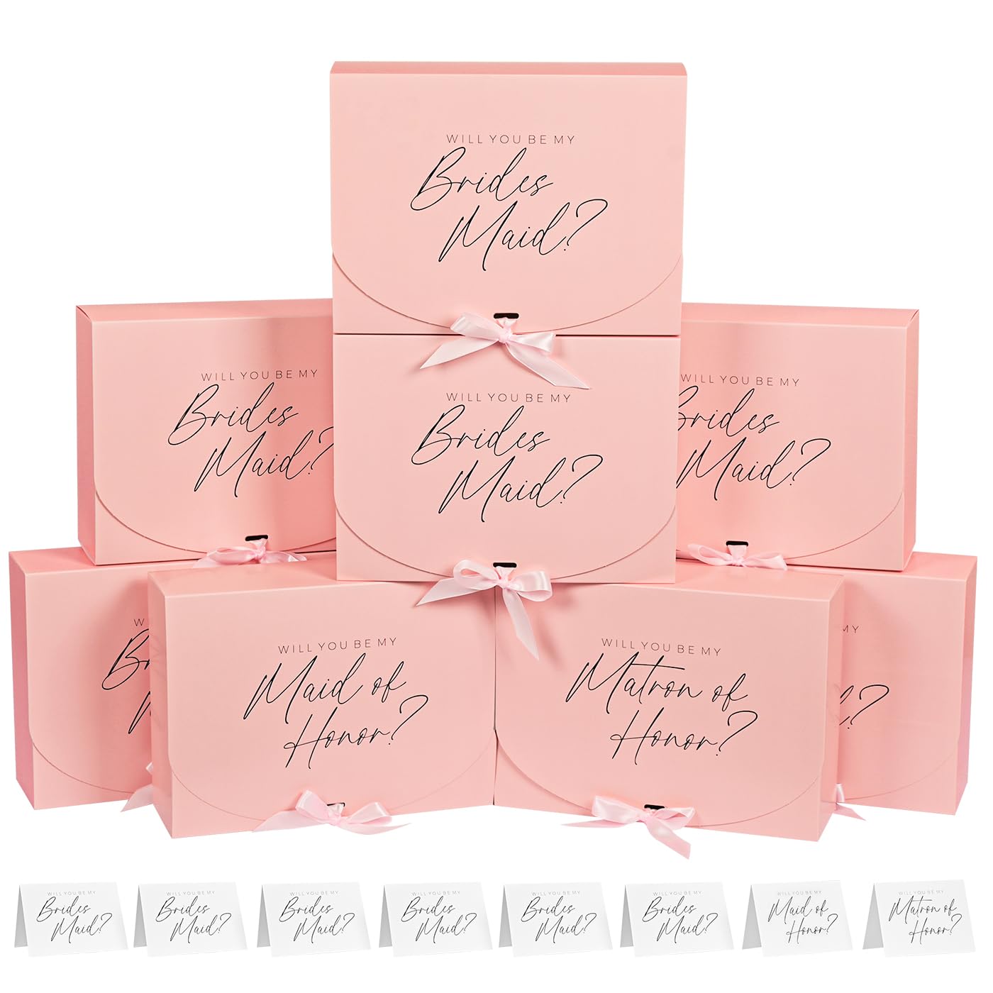 WLUSEAXI 8Pack Bridesmaid Proposal Box with 8Pack Bridesmaid Cards Matron of Honor Proposal Gift Box Maid of Honor Box Will You be My Bridesmaid Box for Bridesmaids Gifts (Pink)