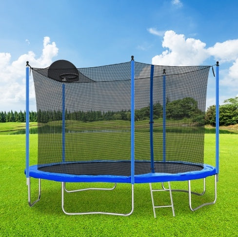Trampoline de 3,65 m pour adultes et enfants avec panier de basket-ball, trampolines d'extérieur avec échelle et filet de sécurité pour enfants et adultes