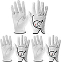 FINGER TEN Golf Gloves Men Right Handed Left Golfer Cabretta Leather Value 3 Pack Mens Glove Soft Grip Cadet Size Small Medium Large XL XXL (Natural White Large Right)