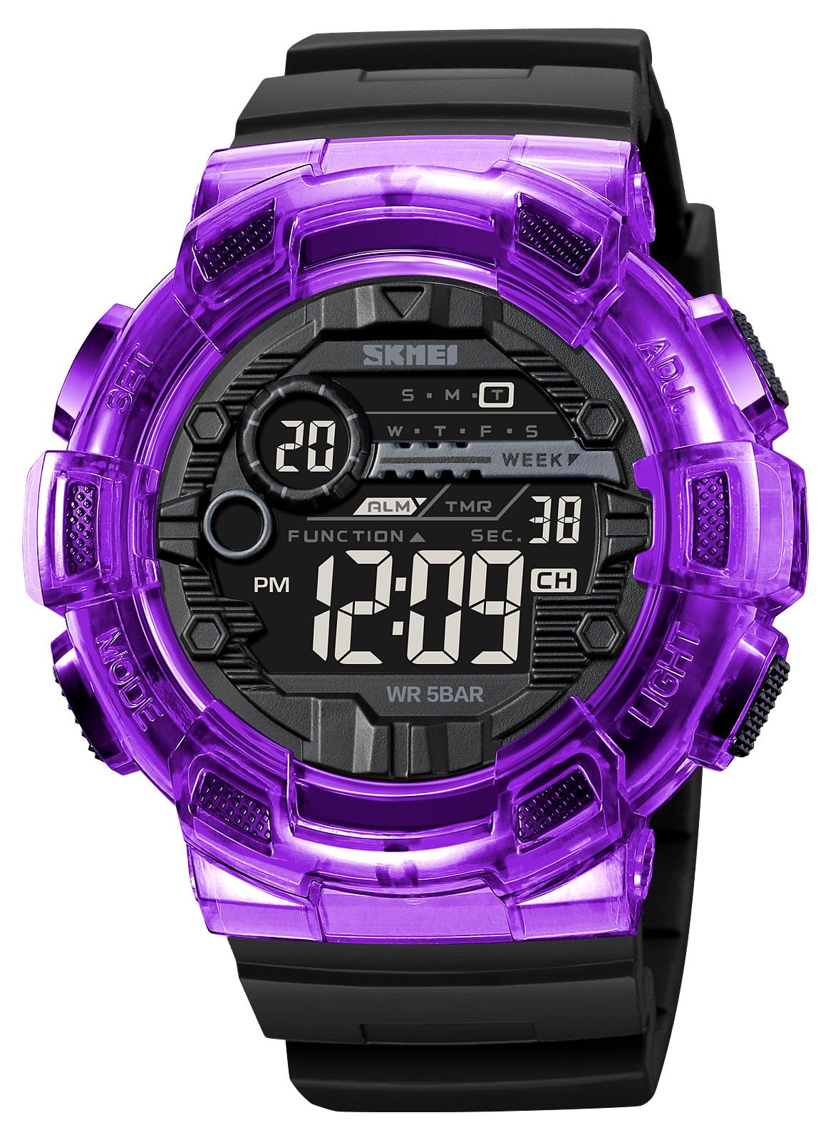Gosasa Fashion Multifunction Watch for Men Big Dial Outdoor Sport Mens Digital Watches Date Casual Male Wristwatch Waterproof LED Back Light (Purple Black)
