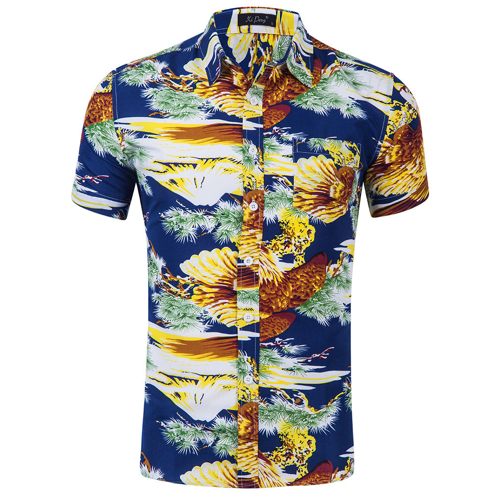 Men's Short Sleeve Hawaiian Print Beach Shirt