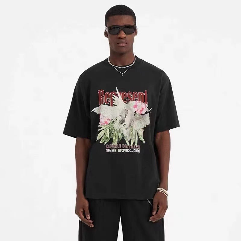 Vintage Dog Print Oversized T-Shirt for Couples