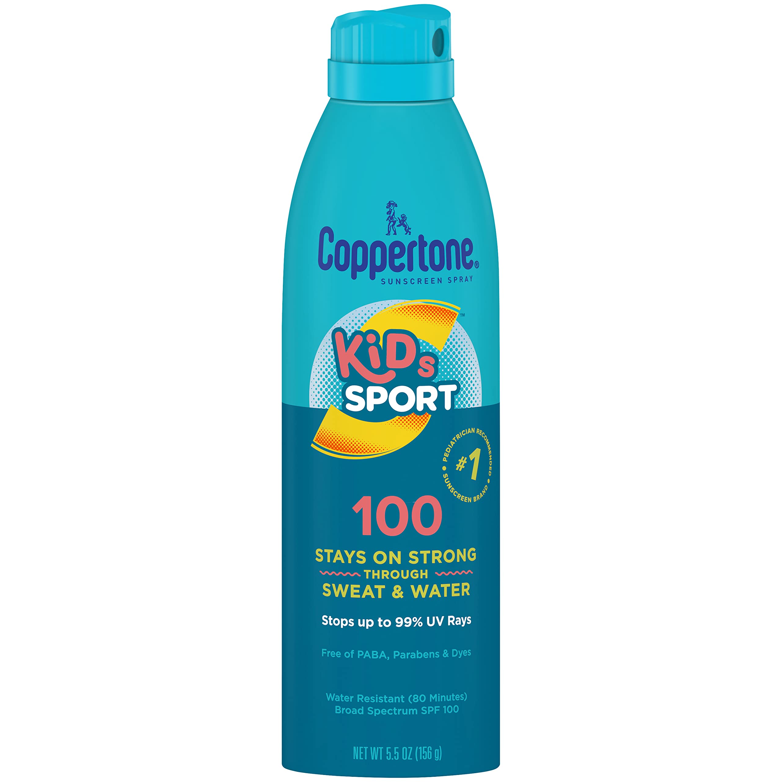 Coppertone SPORT Kids Sunscreen Spray SPF 100 Water Resistant Continuous Spray Sunscreen for Kids Broad Spectrum Sunscreen SPF 100 5.5 Oz Spray