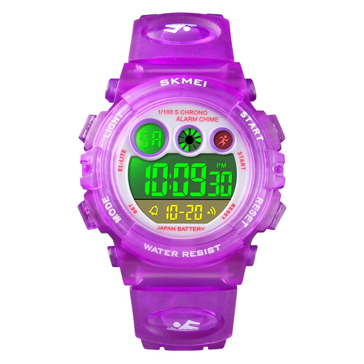 Dayllon Kids Watch Digital Outdoor Sport Waterproof Boys Girls Watches Alarm 7 Colorful Backlight Stopwatch Wristwatch for 3-15 Year Old （1451） Transparent Purple