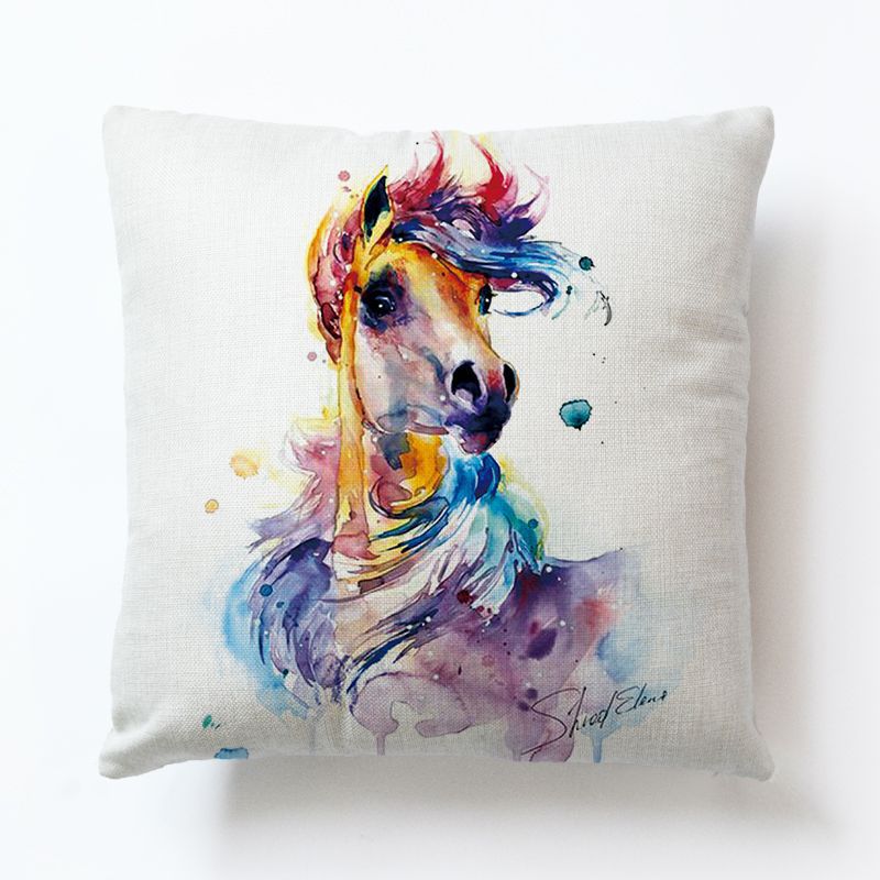 Colorful Horse Cotton and Linen Cushion Cover