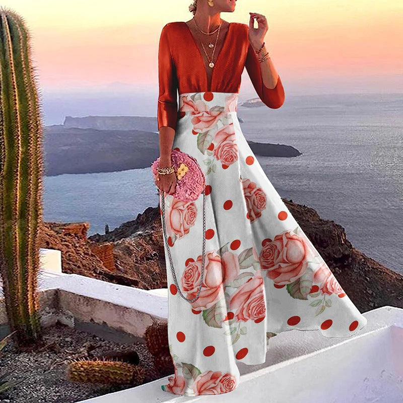Fashionable Women's Long Sleeve Color Block Dress