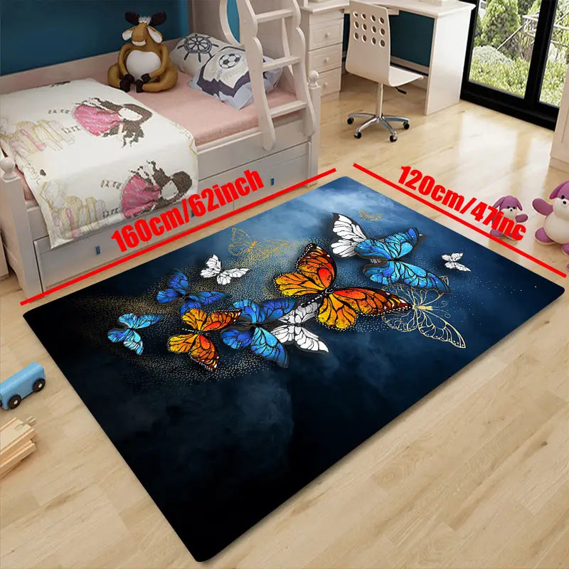 Butterfly Print Non-Slip Rug for Living Room & Bedroom