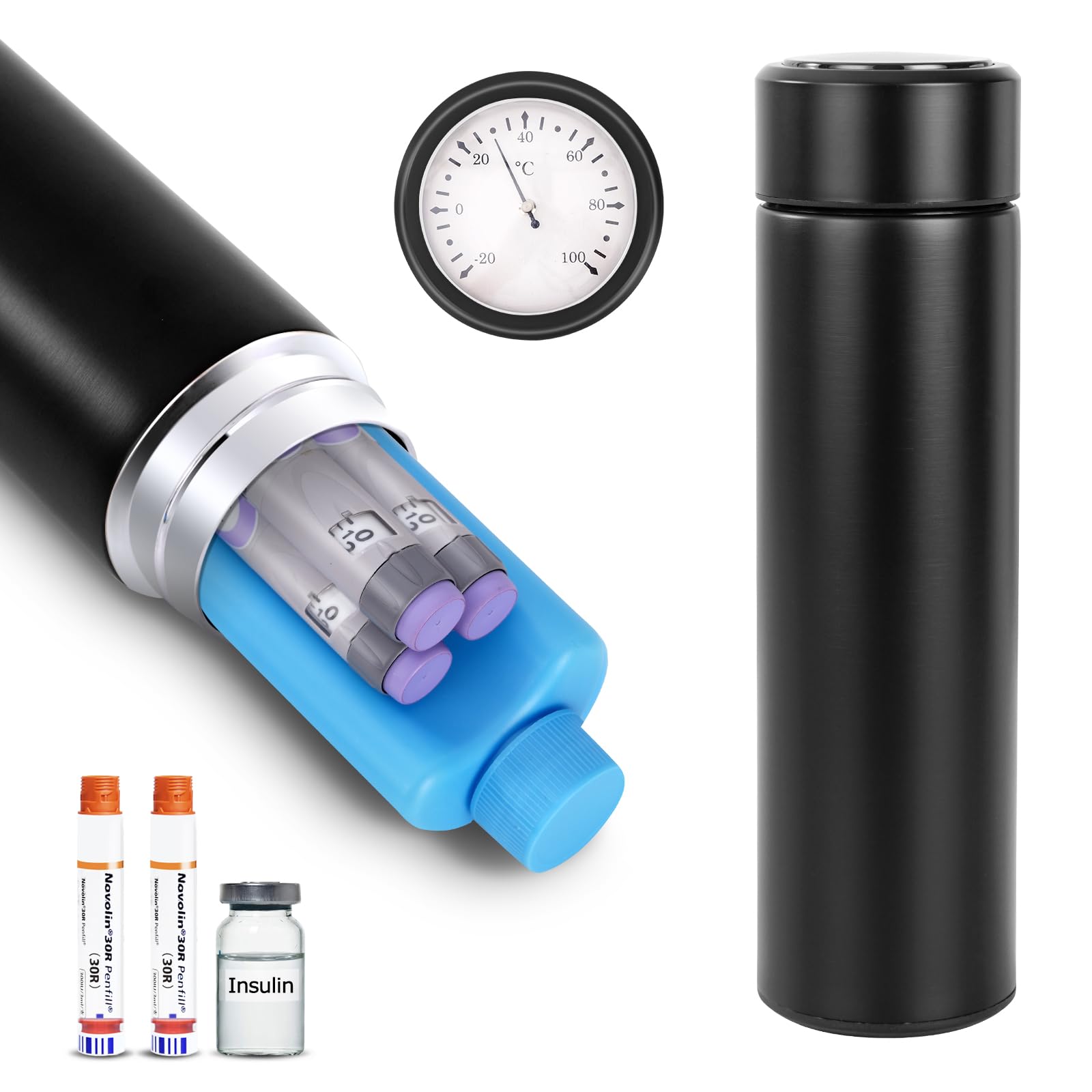 Bogush 60H Insulin Pens Cooler Travel Case Temp Display Medication Cooler for Travel TSA Approved Medicine Cooler Medical Diabetic Travel Cooler Bag Epipen Carry CaseBlack