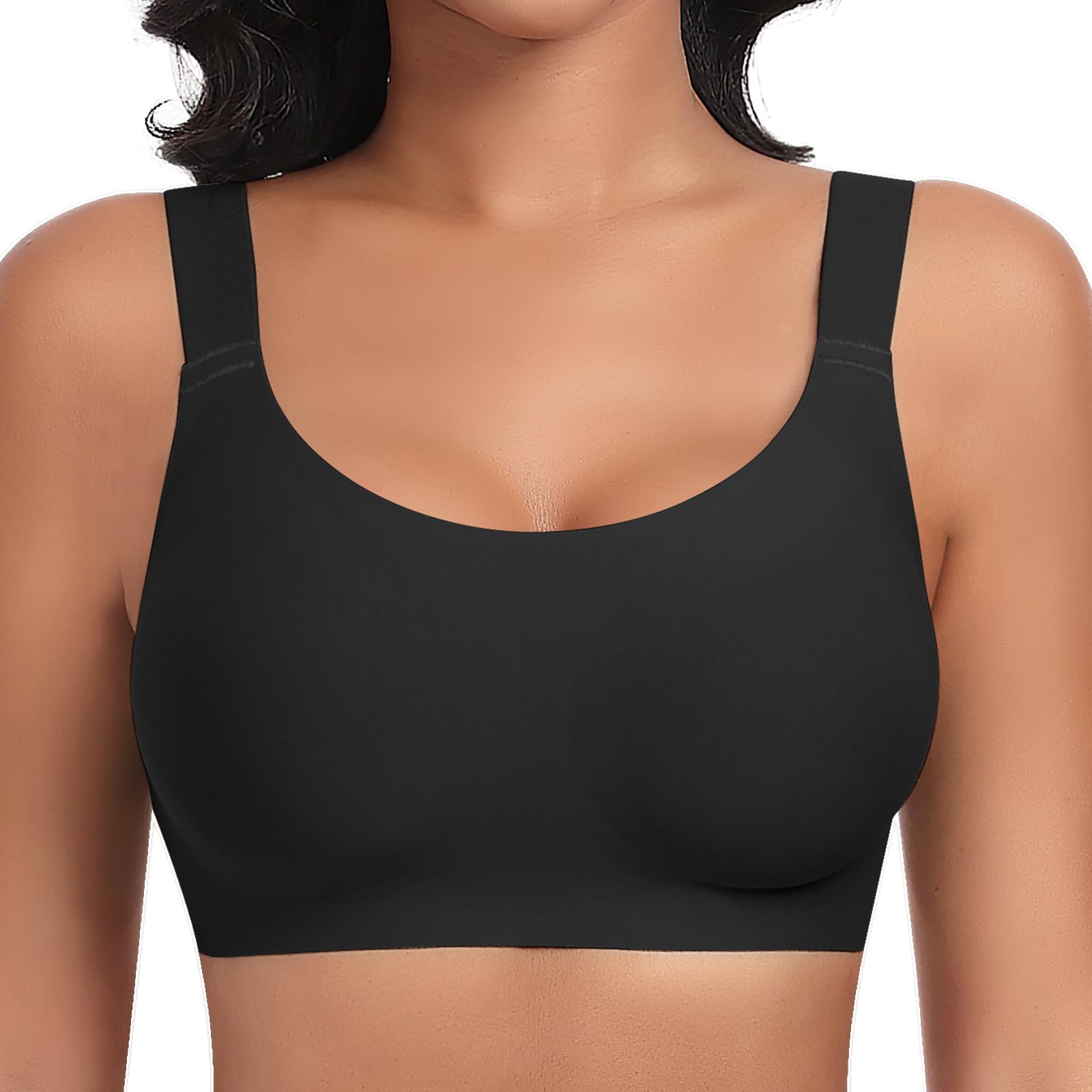 SINFLA Wireless Bras for Women No Underwire Seamless Full Coverage Comfortable Everyday Bra with Medium Support (BlackSmall)