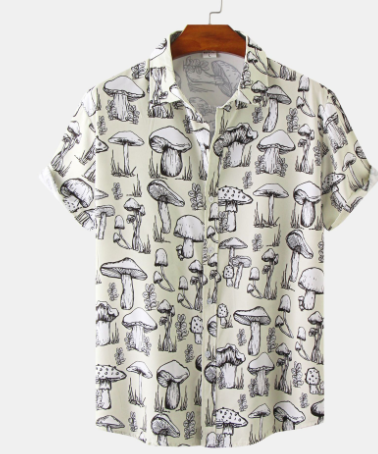 Men's Casual Hawaiian Short-Sleeve Mushroom Shirt
