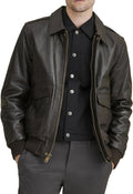 Blouson aviateur classique A2 pour homme de la Seconde Guerre mondiale Flying Tiger - Blouson aviateur en cuir avec col chemise pour homme (US Alpha X-Large Regular Regular Marron)