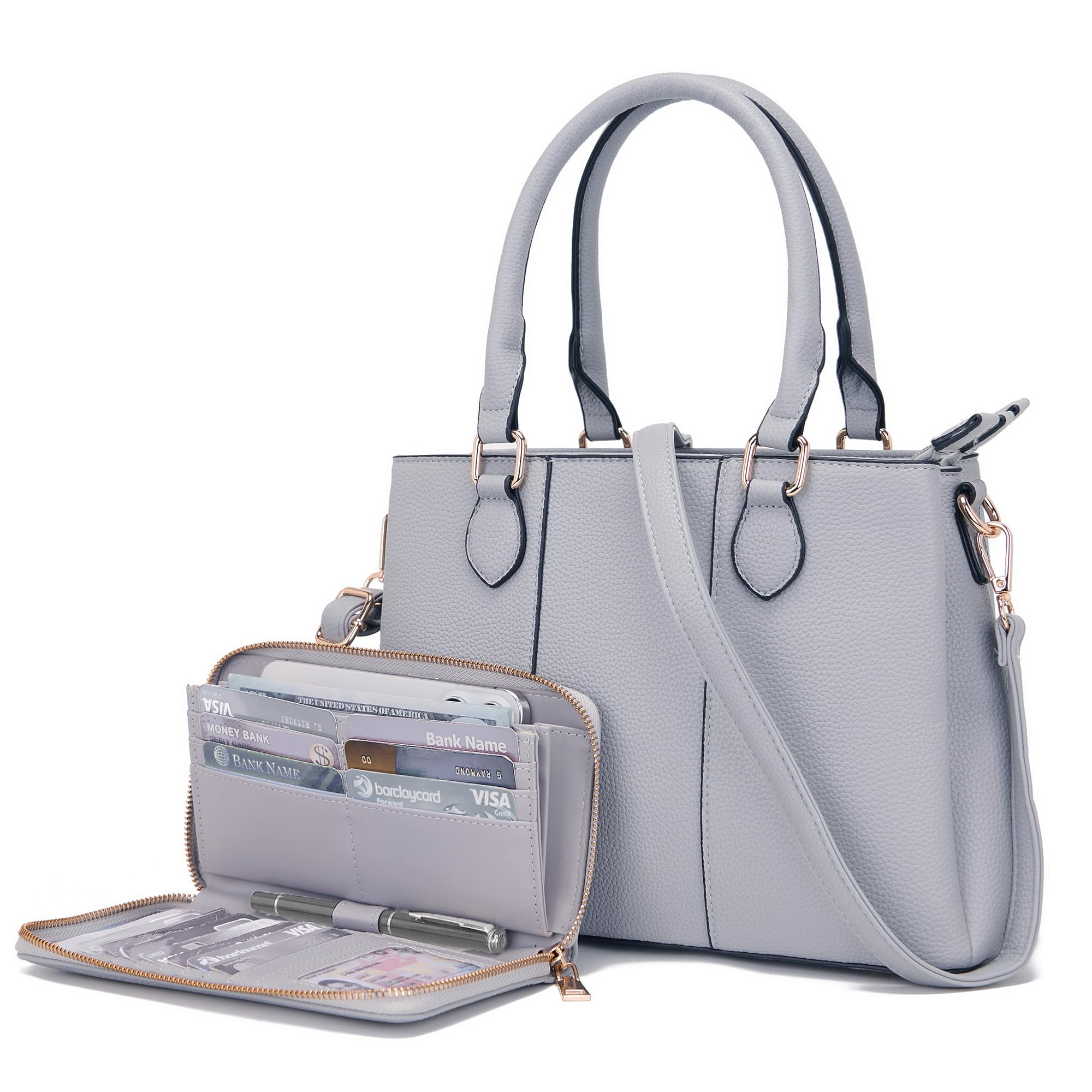 MKF Crossbody Tote Bag for Women & Wristlet Wallet Purse Set – PU Leather Top-Handle Satchel Shoulder Handbag Black