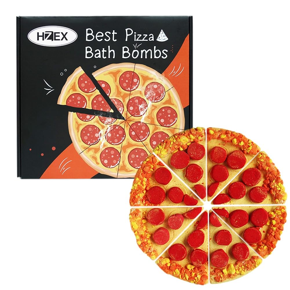 HZEX Bath Bombs Unique Pizza Bathbomb Set 8 Slices of Natural Organic Bathbombs Creative and Fun Bath Bomb Set for The Entire Family and Holiday Gifts Scented with a Hint of Fresh Cheese