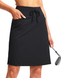 SANTINY Womens 20 Knee Length Skorts Skirts 6 Pockets High Waisted Drawstring Long Athletic Tennis Golf Skirt Women(Black_3XL)
