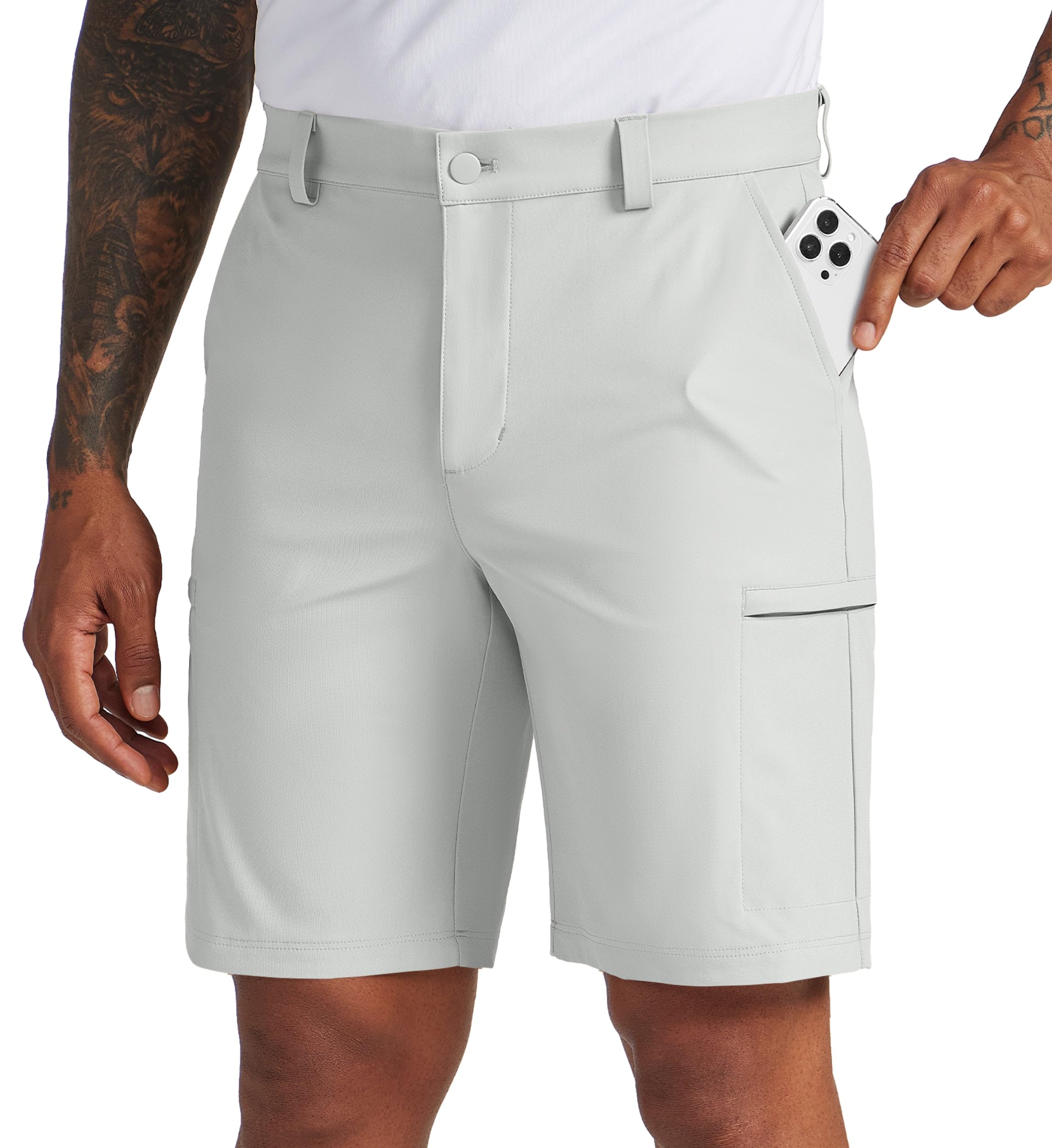 Willit Mens Golf Shorts Stretch Dress Shorts Cargo Quick Dry Athletic Casual Shorts with Pockets 9" Light Gray 33W