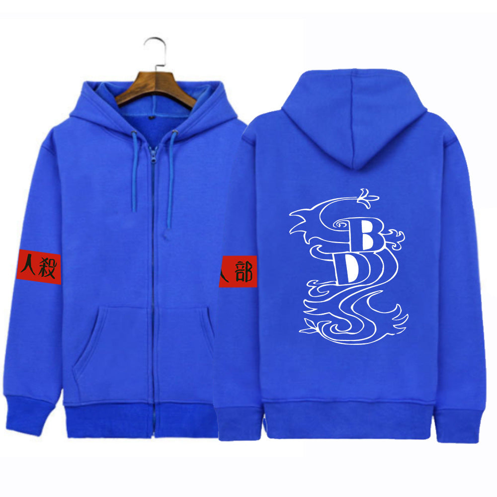 Plush Unisex Zipper Hoodie with Stamping Pattern