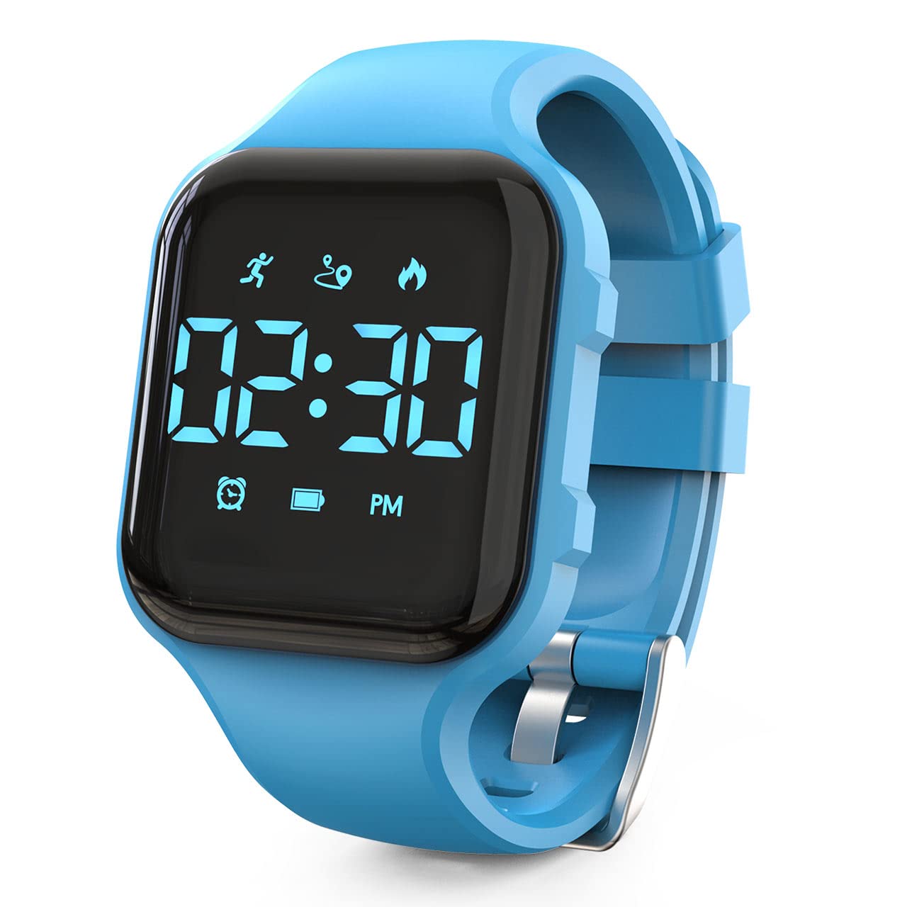 Konewos Kids Led Fitness Tracker Watch Non-Bluetooth Digital Pedometer Wristwatch Waterproof 12/24 H Stopwatch Calendar for Children Girls Boys Teens (Blue)