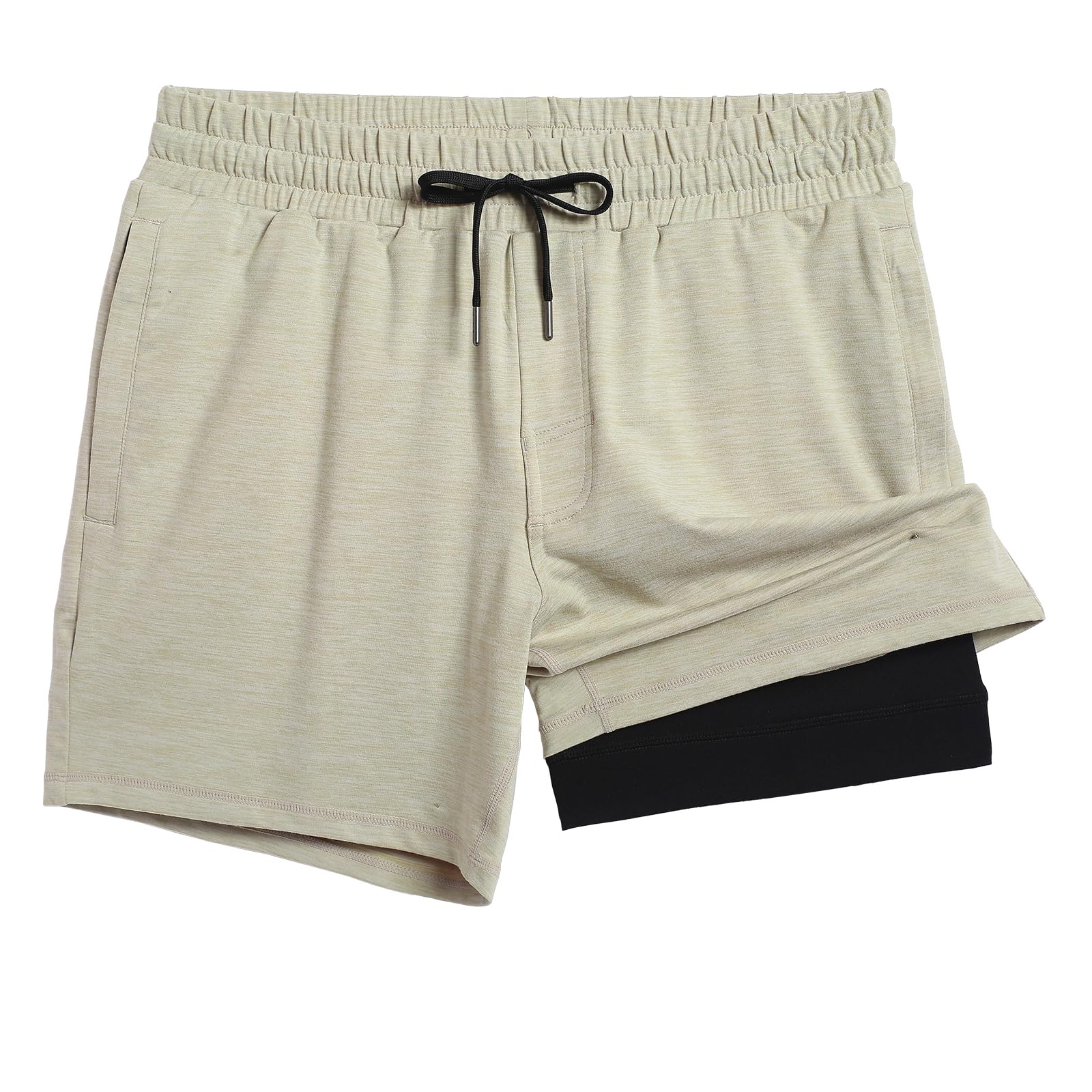 maamgic Mens 2 in 1 Running Shorts 5" Gym Short with Zip Pockets Quick Dry Workout Athletic Shorts for Men Khaki X-Small