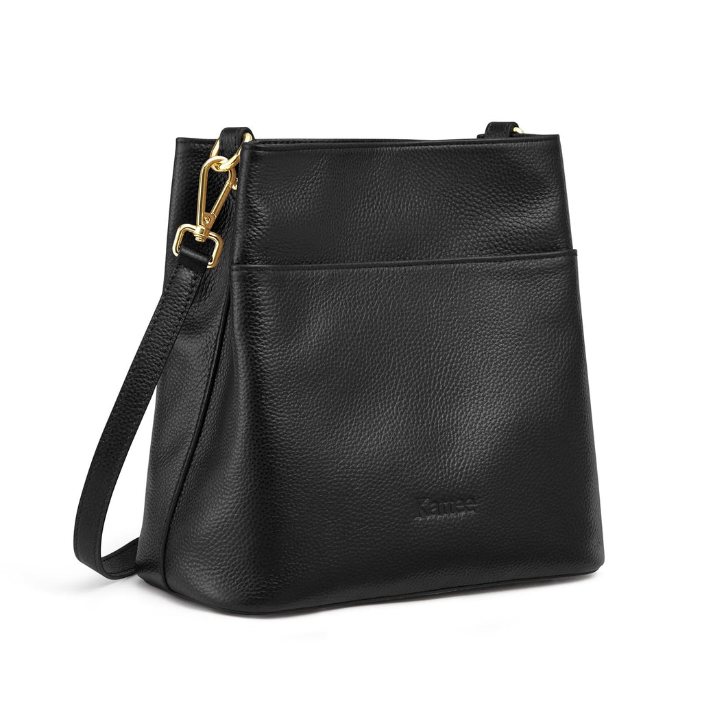 Kattee Leather Handbags for Women Soft Shoulder Tote Bucket Bags Crossbody Purses with 2 Straps Black