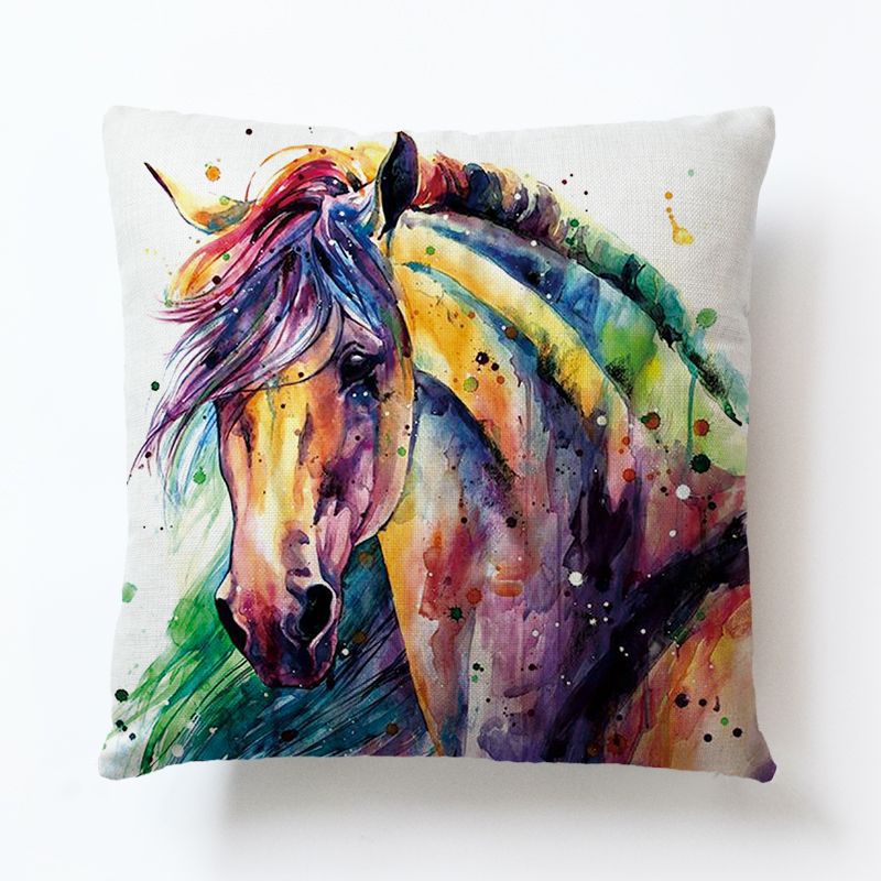 Colorful Horse Cotton and Linen Cushion Cover