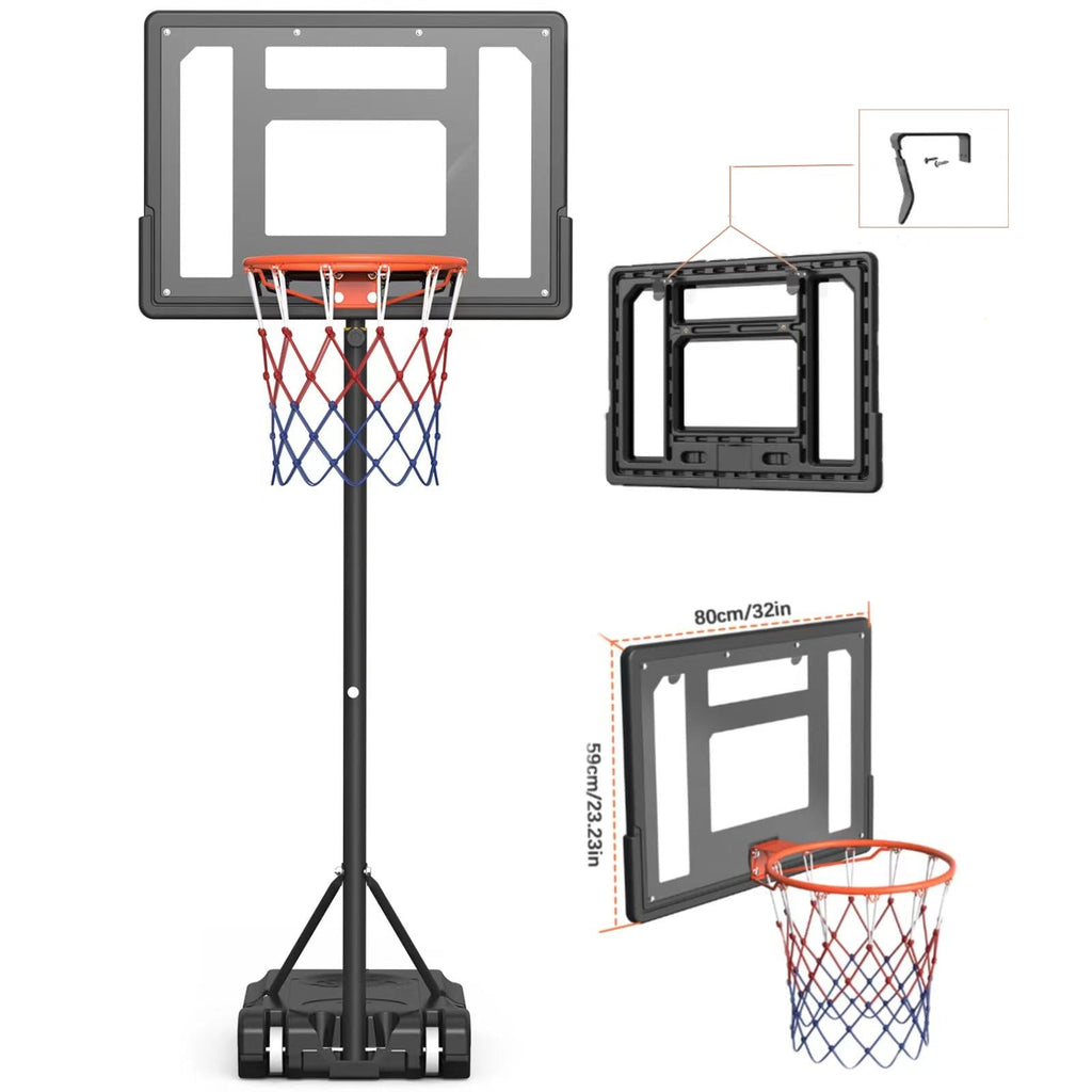 Panier de basket pour enfants, extérieur, hauteur réglable 1,5-2,1 m, panneau de 81 cm, panier de basket portable pour enfants/adolescents/jardin/allée/intérieur/piscine