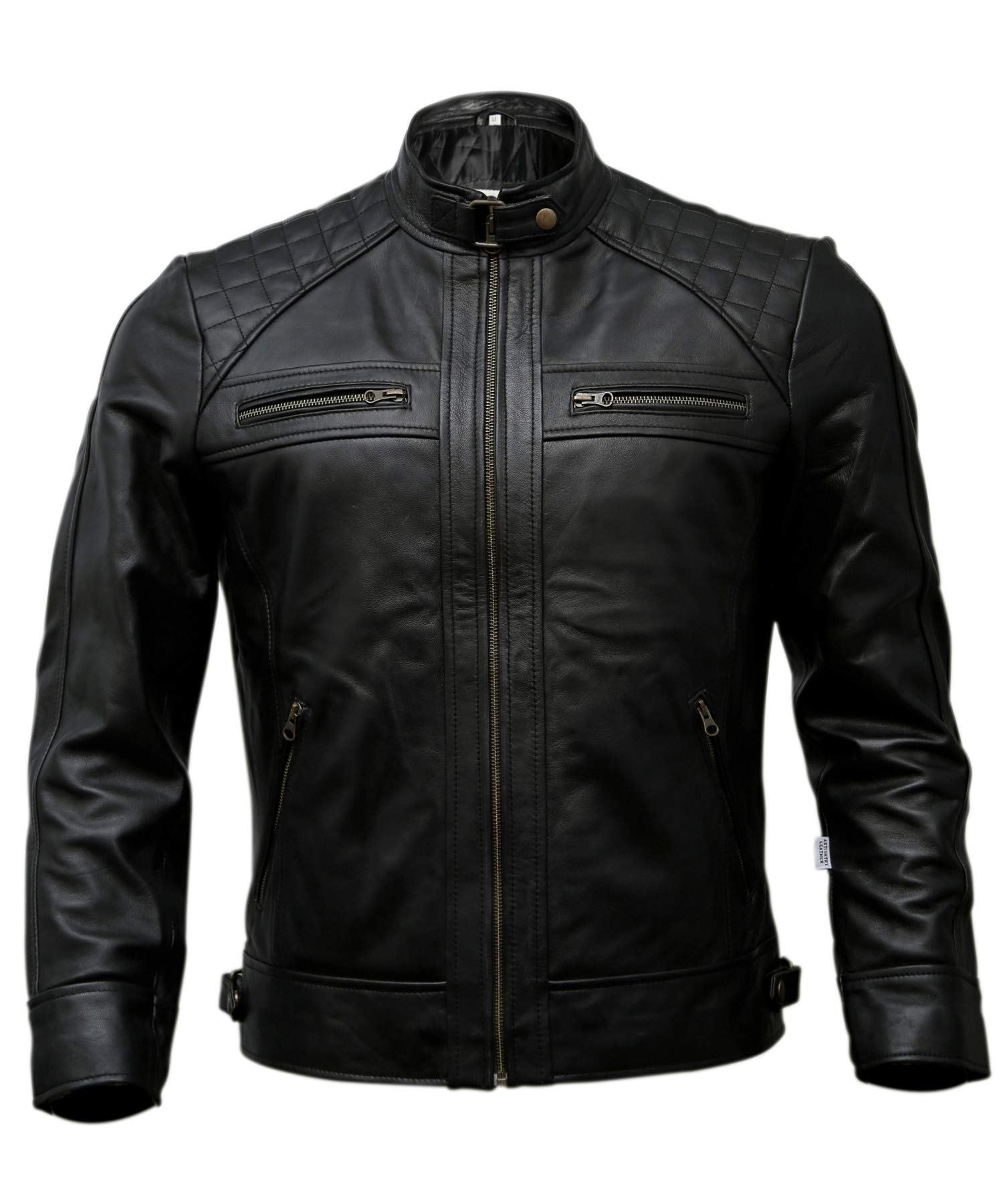 Mens Genuine Leather Biker Jacket Black | Vintage Brown Distressed Lambskin Motorcycle Jackets for Men (Black 3X-Large)