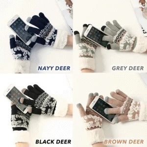 Touchscreen Gloves, Double-Layered Warm Knitted Mittens